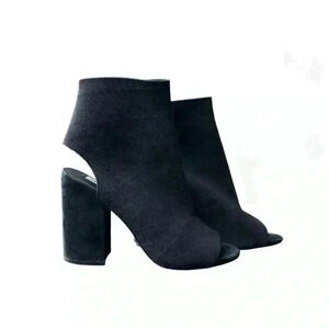 Steve Madden Womens Black Ferris Fabric Peep Toe Ankle Fashion Boots | Size 9.5